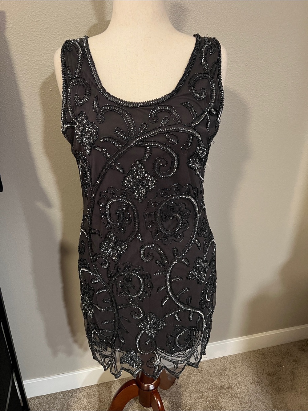 Prelude Embellished Gray Beaded Formal Dress